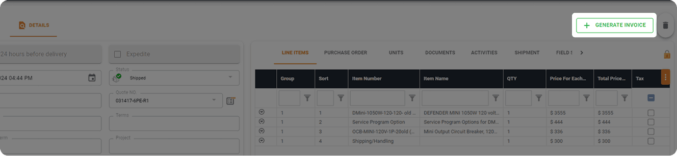 Invoice Button Functionality